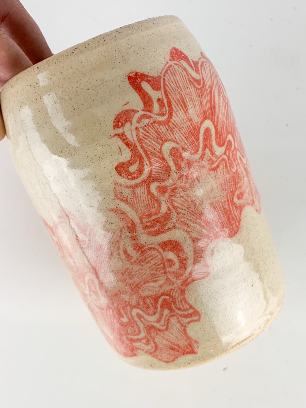 Original Vintage Studio Pottery Vase Pink Squiggle Drip Glaze Signed Ann Pop Art